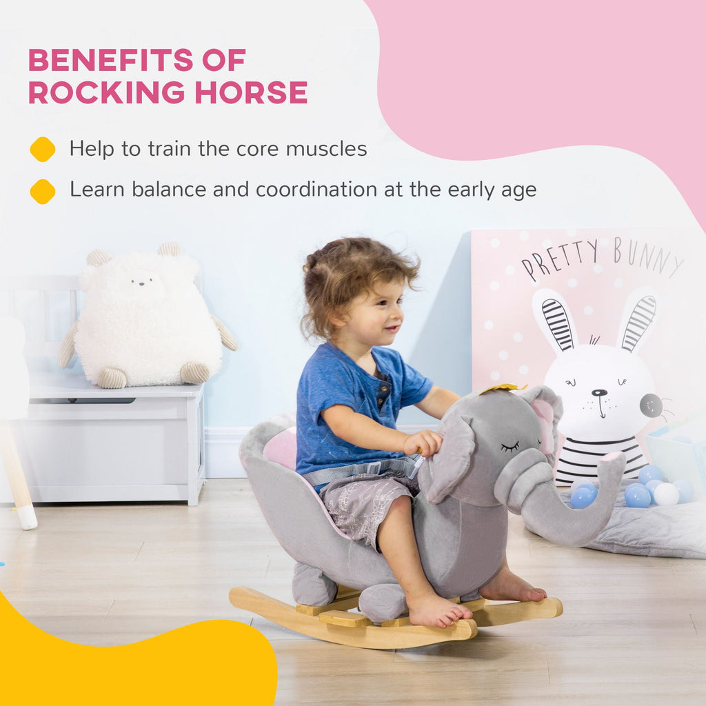 Gray Elephant Rocking Chair with Sound and Safety Belt