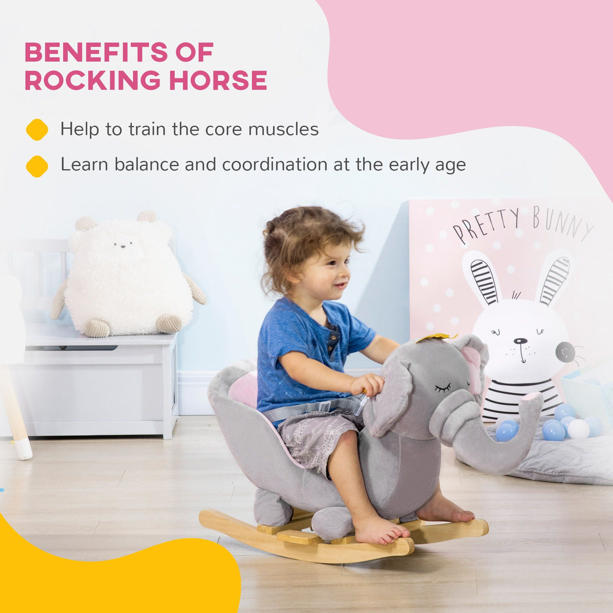 Gray Elephant Rocking Chair with Sound and Safety Belt