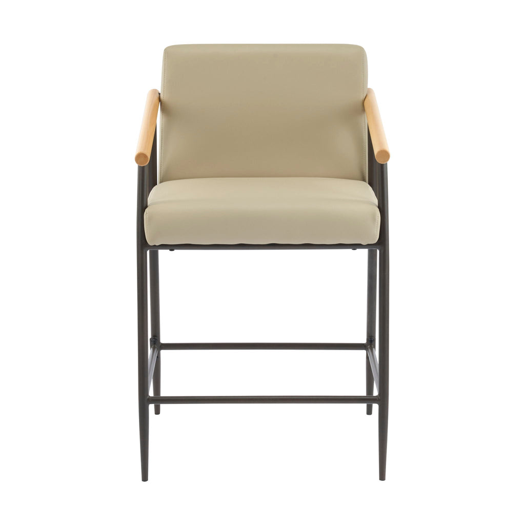 Mid Century Modern Counter Stool Set with Cushions - Khaki