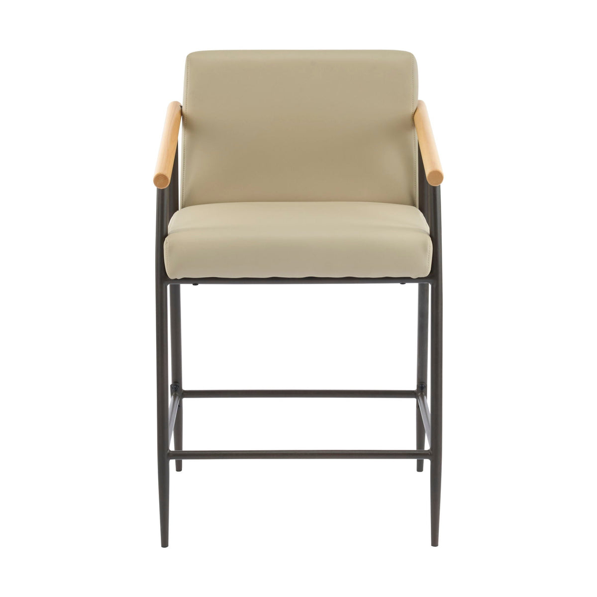 Mid Century Modern Counter Stool Set with Cushions - Khaki