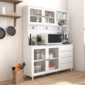63" W Large Kitchen Hutch Cabinet with Storage Shelves and Drawers - White