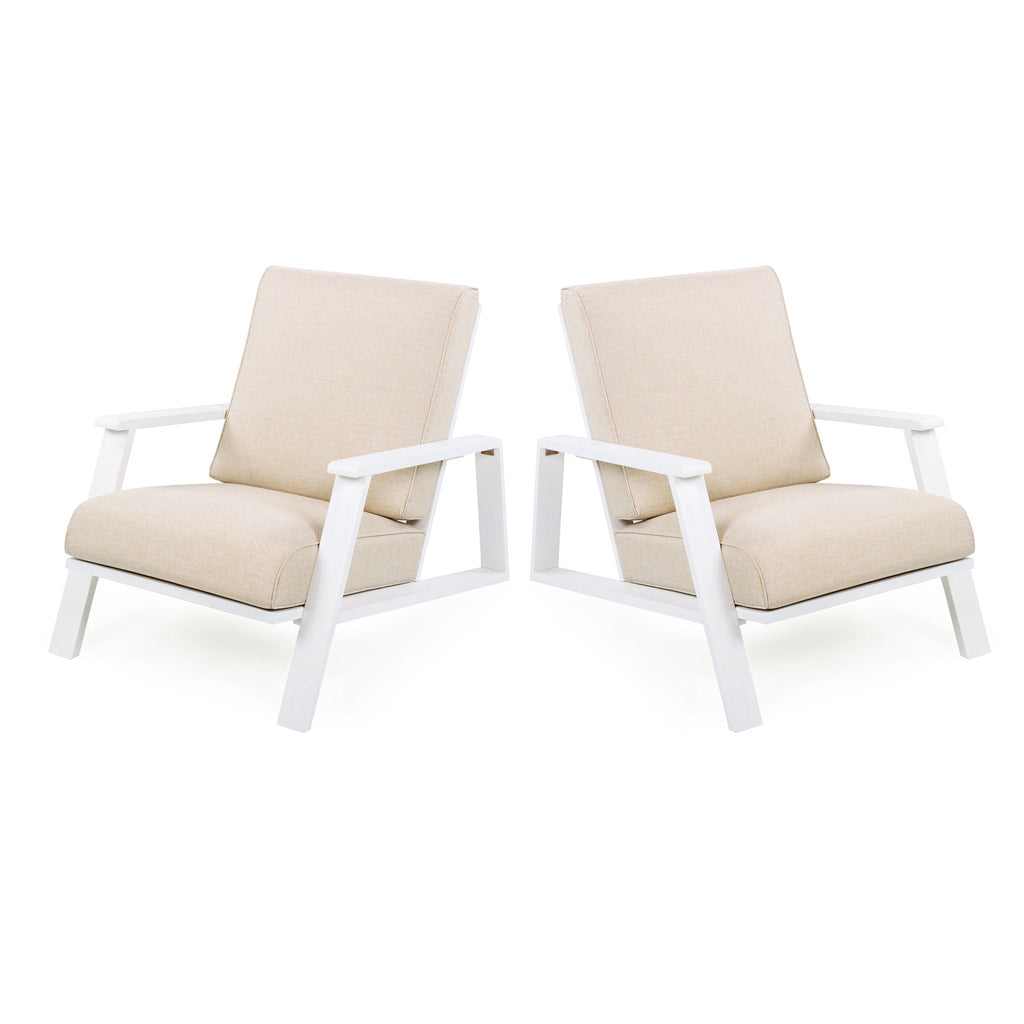 Outdoor Patio Lounge Chair Set of 2 with Cushions - White or Light Brown