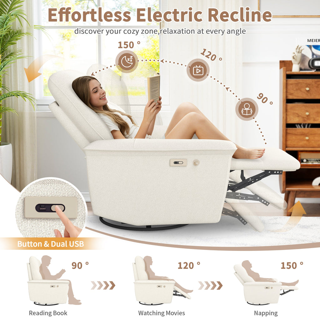 270° Power Swivel Rocker Recliner Chair with USB Ports - Snowflake