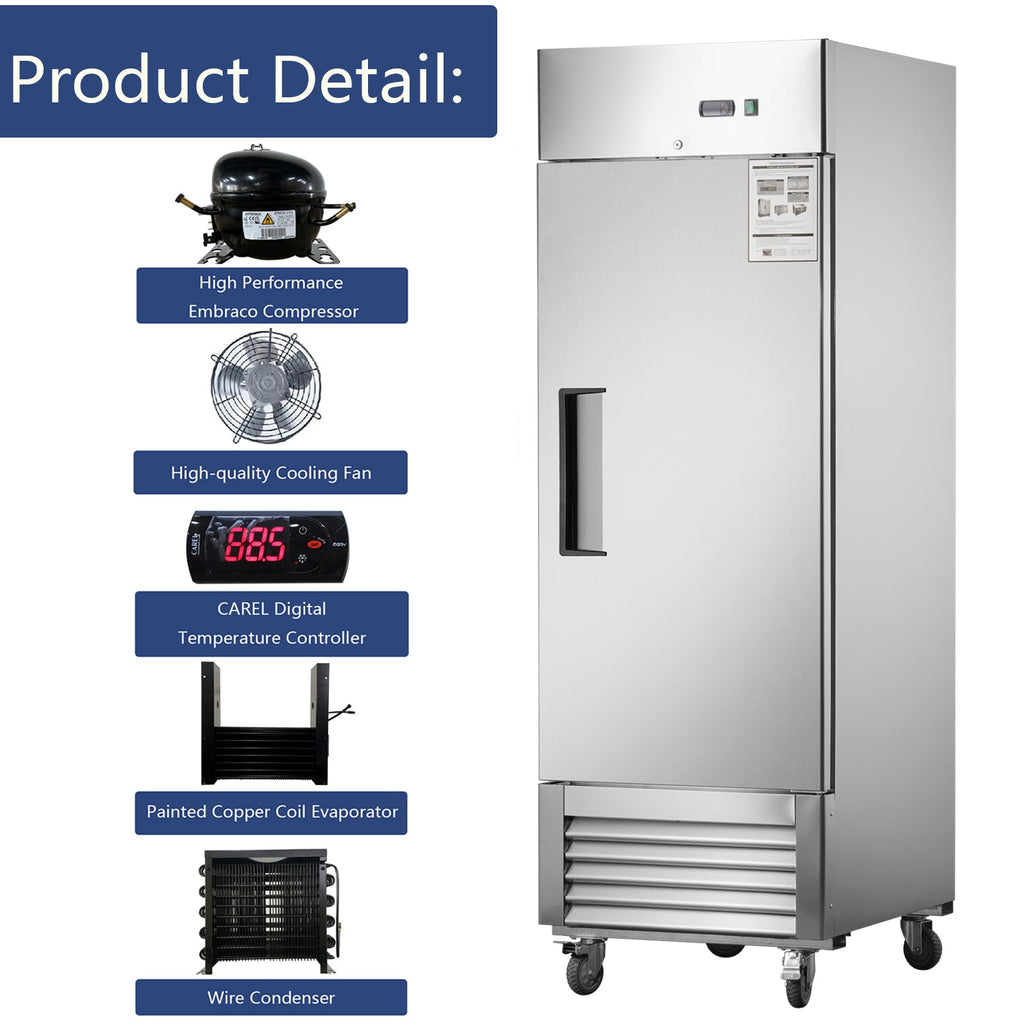 27" Commercial Refrigerator with Stainless Steel Construction - Solid Door