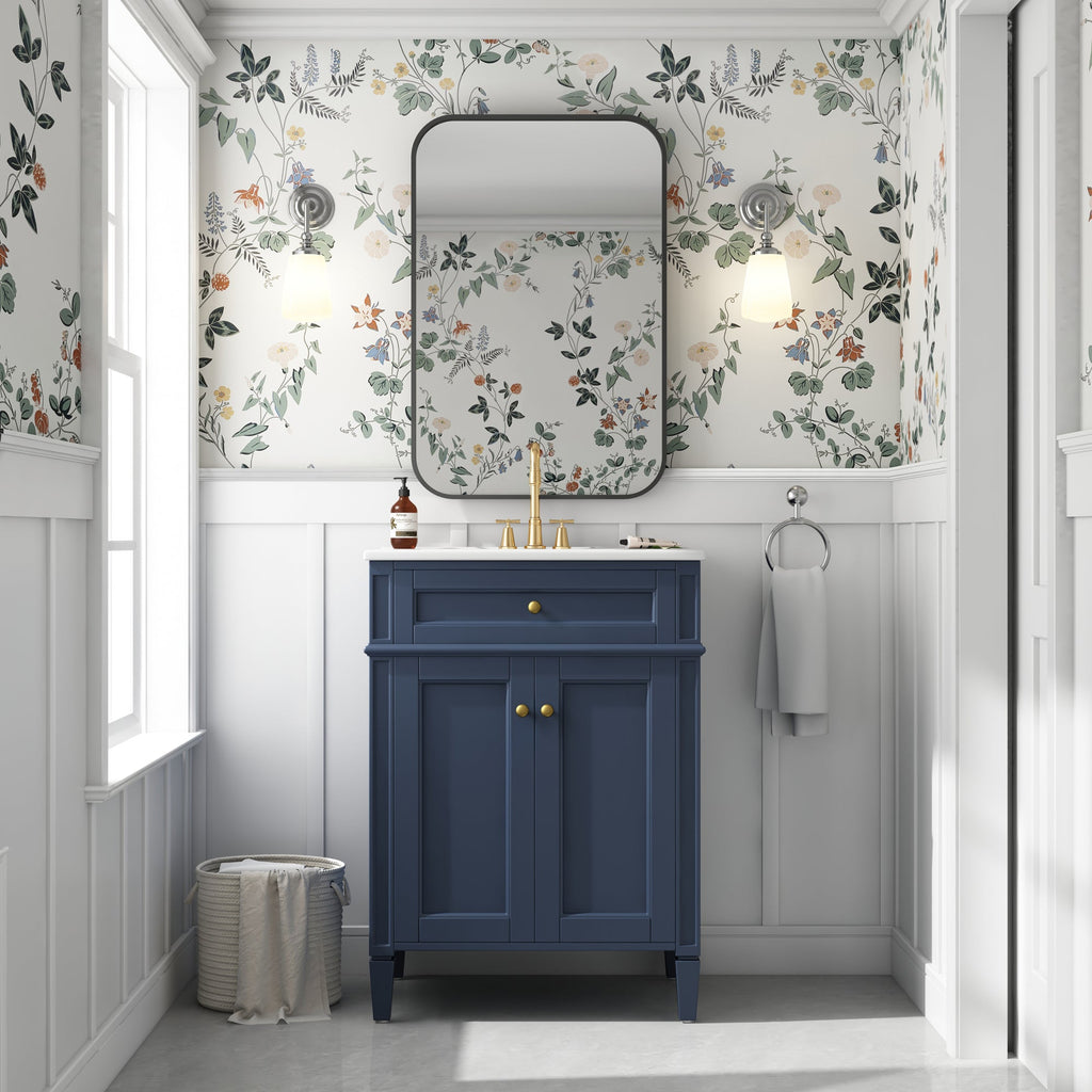 24" Bathroom Vanity with Ceramic Basin and Storage - Blue