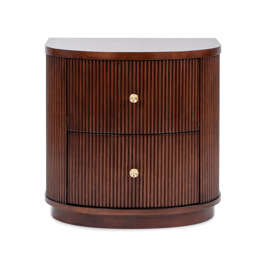 2 Drawer Storage Side Table with Fluted Carved Detail - Light or Dark Brown