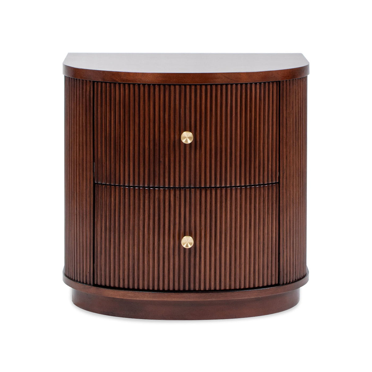 2 Drawer Storage Side Table with Fluted Carved Detail - Light or Dark Brown
