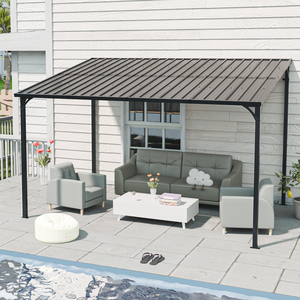 Galvanized Steel Lean-to Pergola with Wall Mount - 12' x 8'