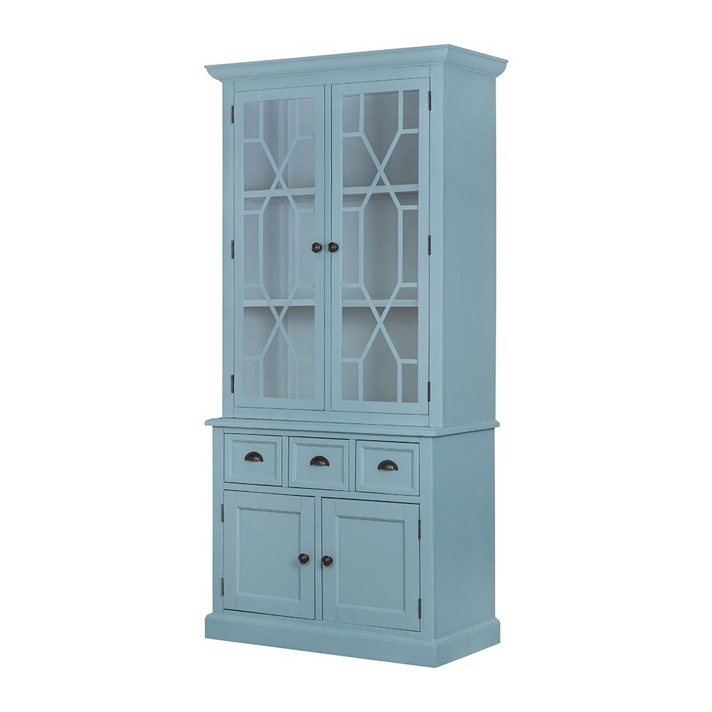 Solid Acacia Wood Accent Cabinet with Glass Doors - Light Blue or Light Brown