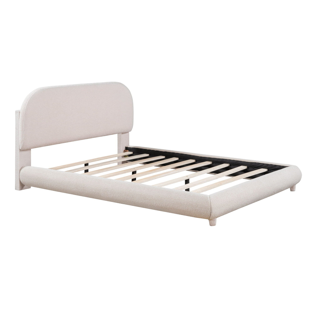 Upholstered Platform Bed with Curve-Shaped Frame - Teddy Fleece - Beige or Dark Gray
