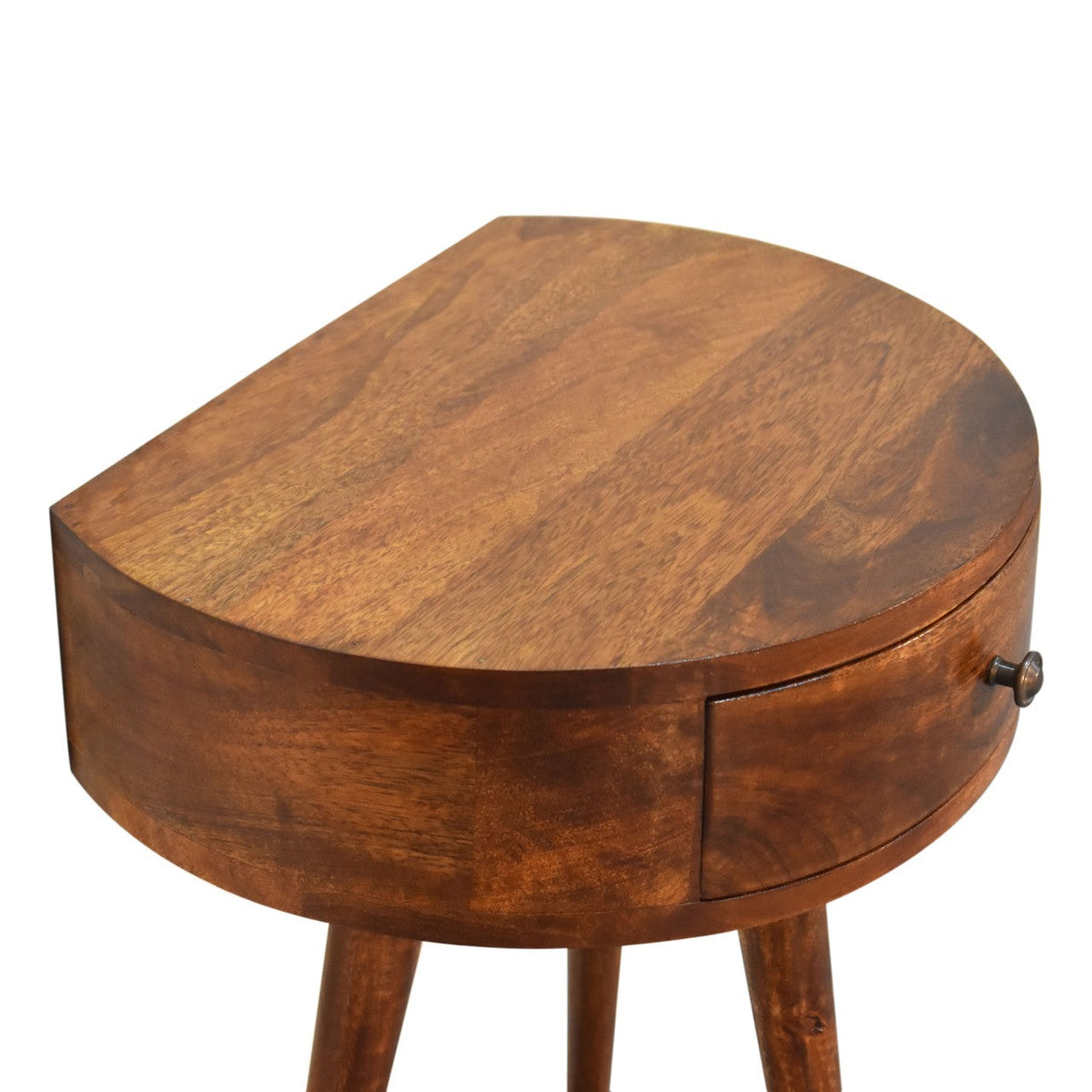 Solid Wood Semi Circle Nightstand with Nordic Legs - Chestnut