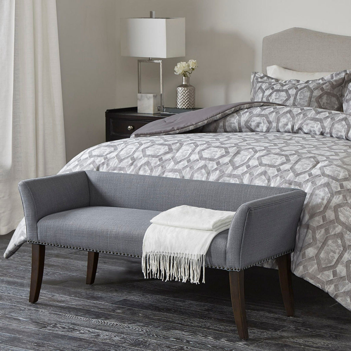 Elegant Design Upholstered Bench with Solid Wood Frame - Gray, Beige or Dark Gray