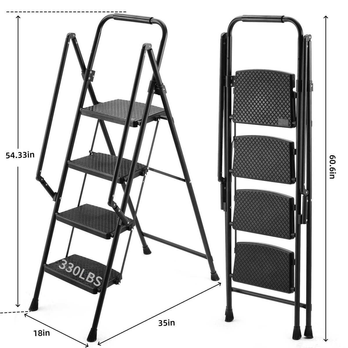 Four Step Ladder with Anti-Slip Pedals - Steel