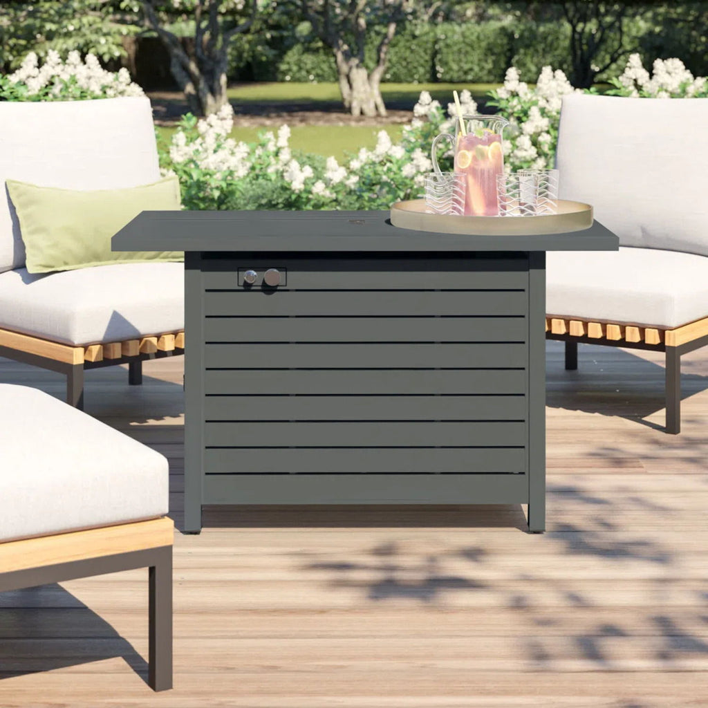 Outdoor Fire Pit Table With Lid and Fuel Versatility - Black or Dark Gray