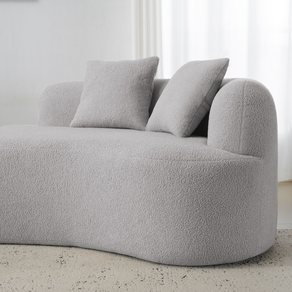 Curved 4 Seater Full Compression Sponge Sofa with Soft Upholstery - White or Gray