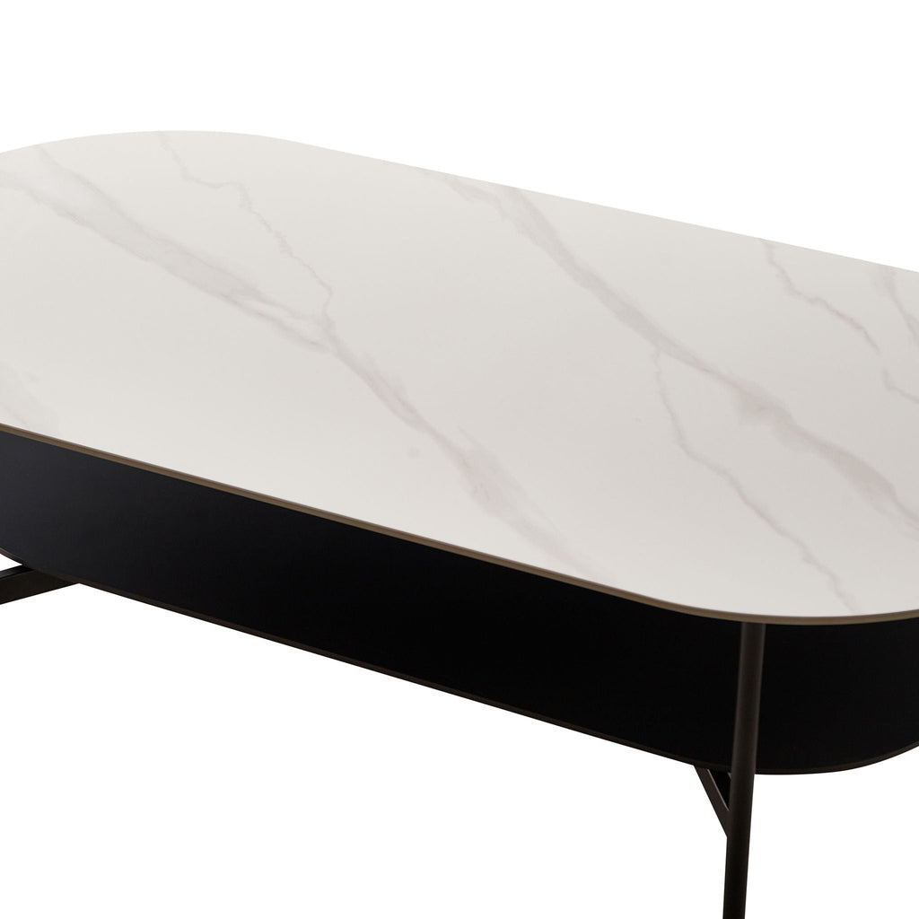Contemporary Coffee Table with Sintered Stone Surface and Double Layer - White / Gray