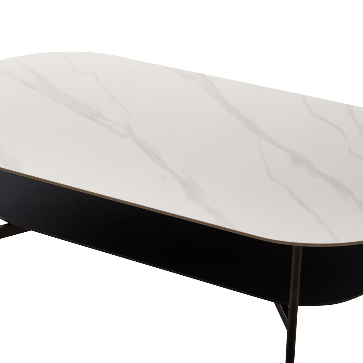 Contemporary Coffee Table with Sintered Stone Surface and Double Layer - White / Gray