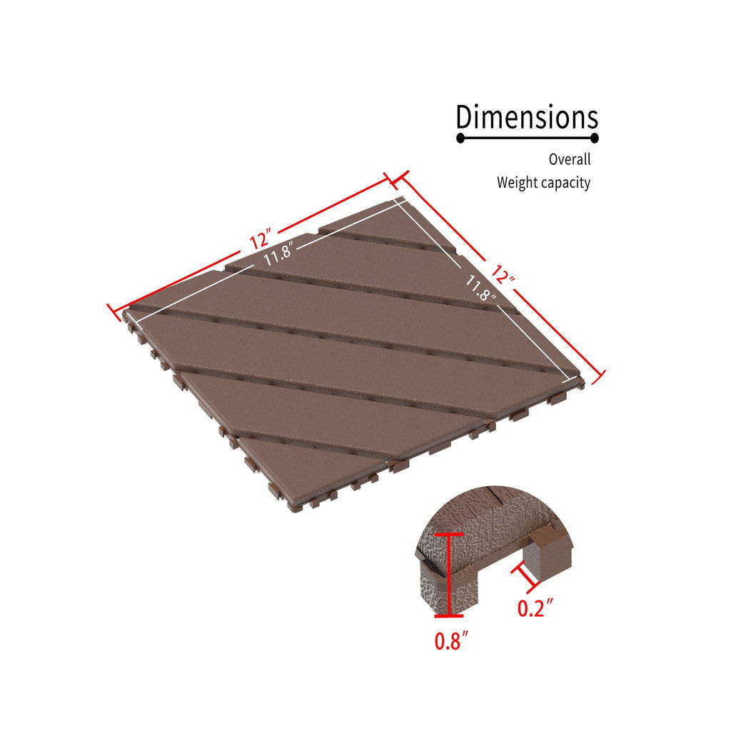 Interlocking Deck Waterproof Outdoor Patio Tiles with Easy Click-Lock System - Brown