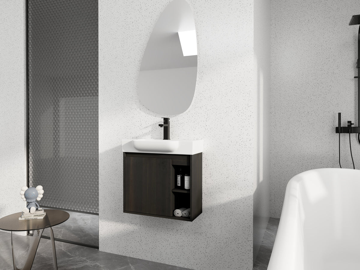 24" Wall-Mounted Bathroom Vanity with Ceramic Sink and Soft-Close Hinges