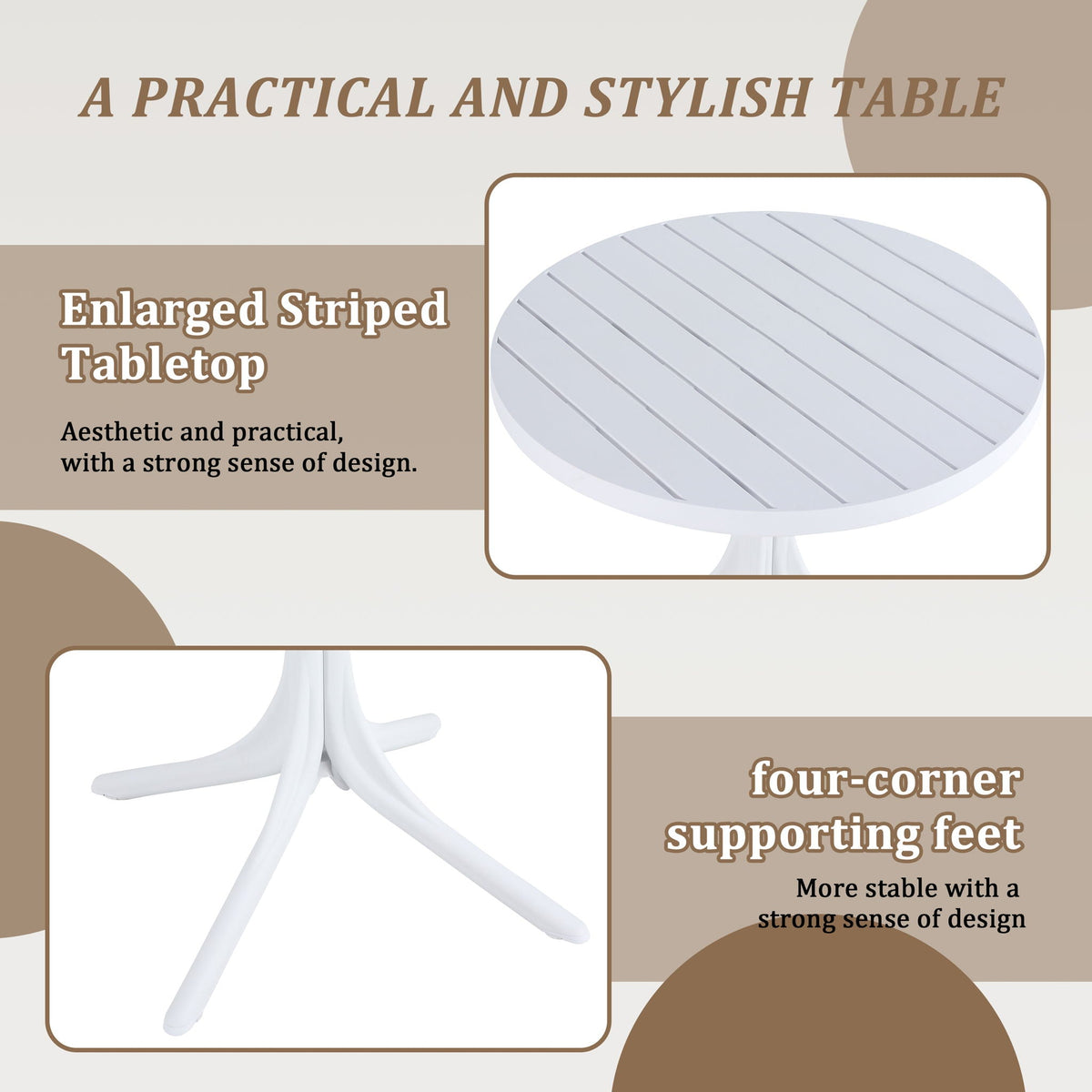 Modern Round Dining Table with Waterproof, UV-Resistant Finish - White