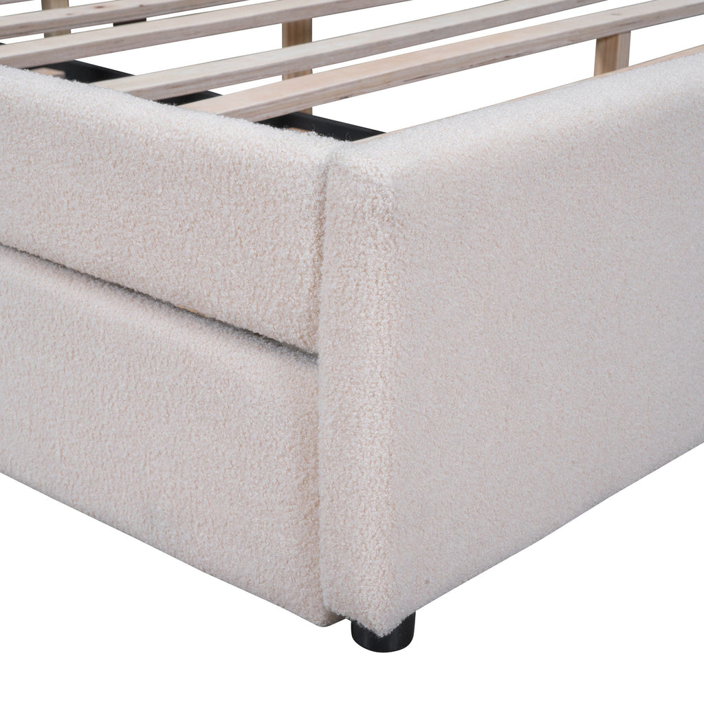 Upholstered Platform Bed With Trundle and LED Lights - Full or Queen
