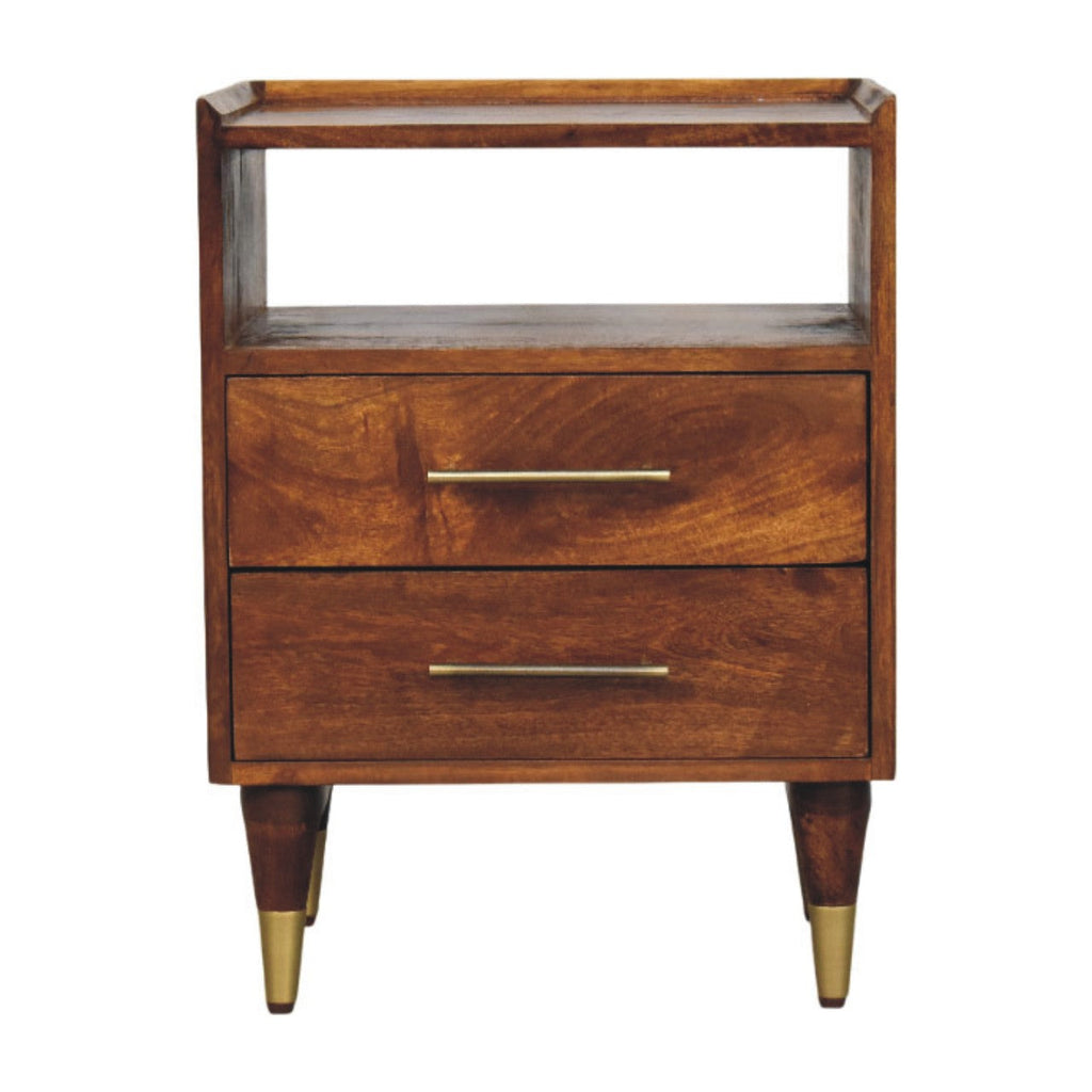 Solid Wood Nightstand with Chestnut Finish - Camden Mango Bedside Table