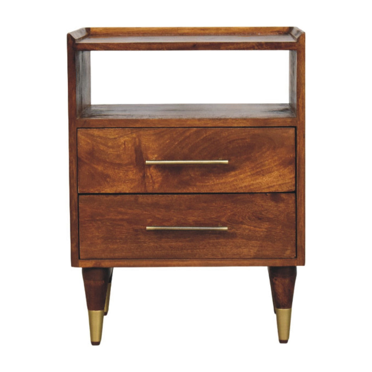 Solid Wood Nightstand with Chestnut Finish - Camden Mango Bedside Table