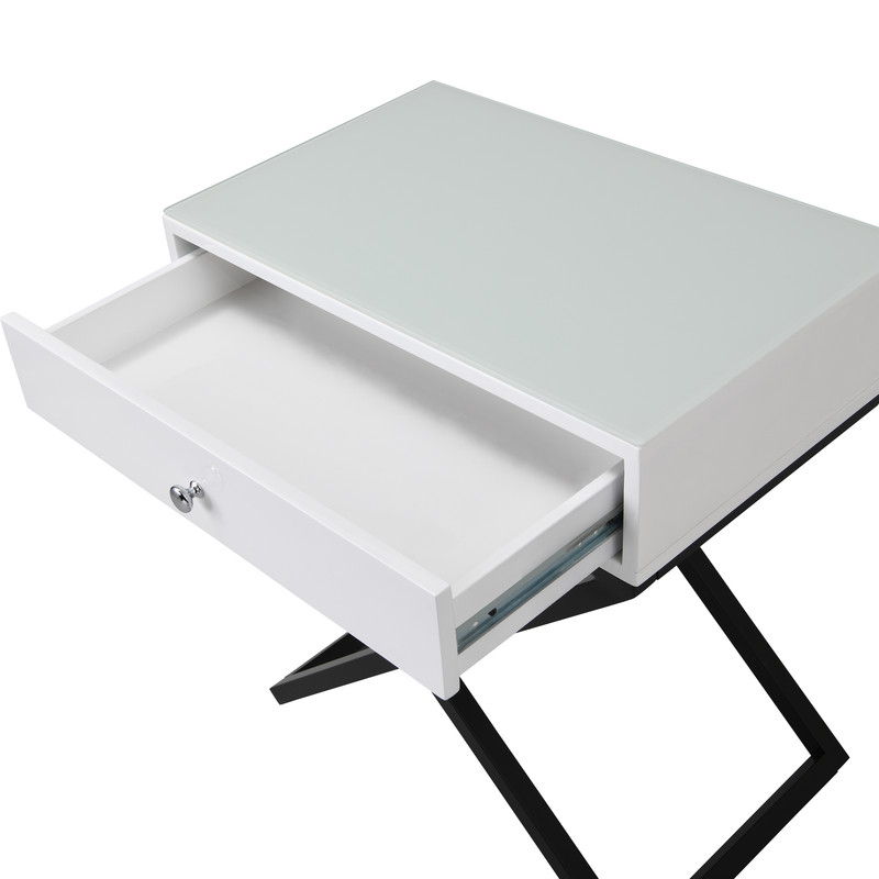 Koda End Side Table Nightstand with Drawer and Cross Base