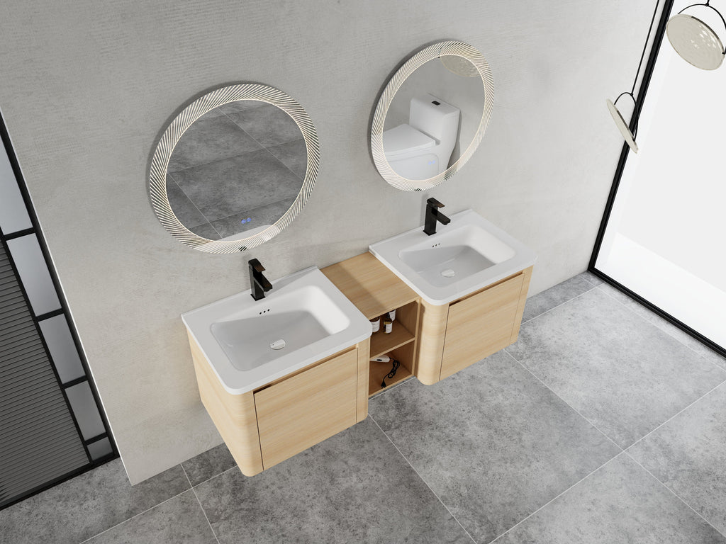 60'' Wall-Mounted Bathroom Vanity with Storage - Plywood
