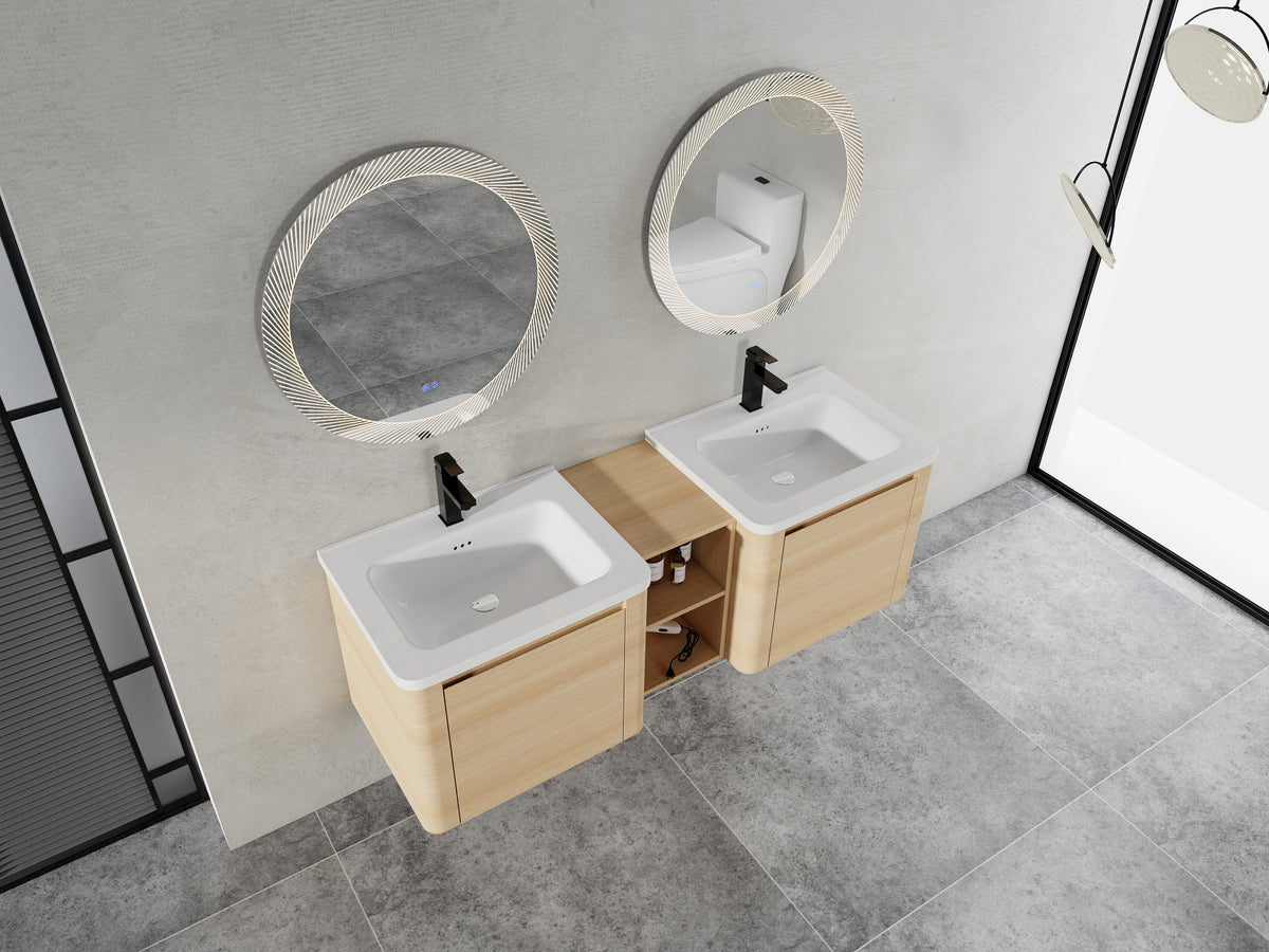 60'' Wall-Mounted Bathroom Vanity with Storage - Plywood