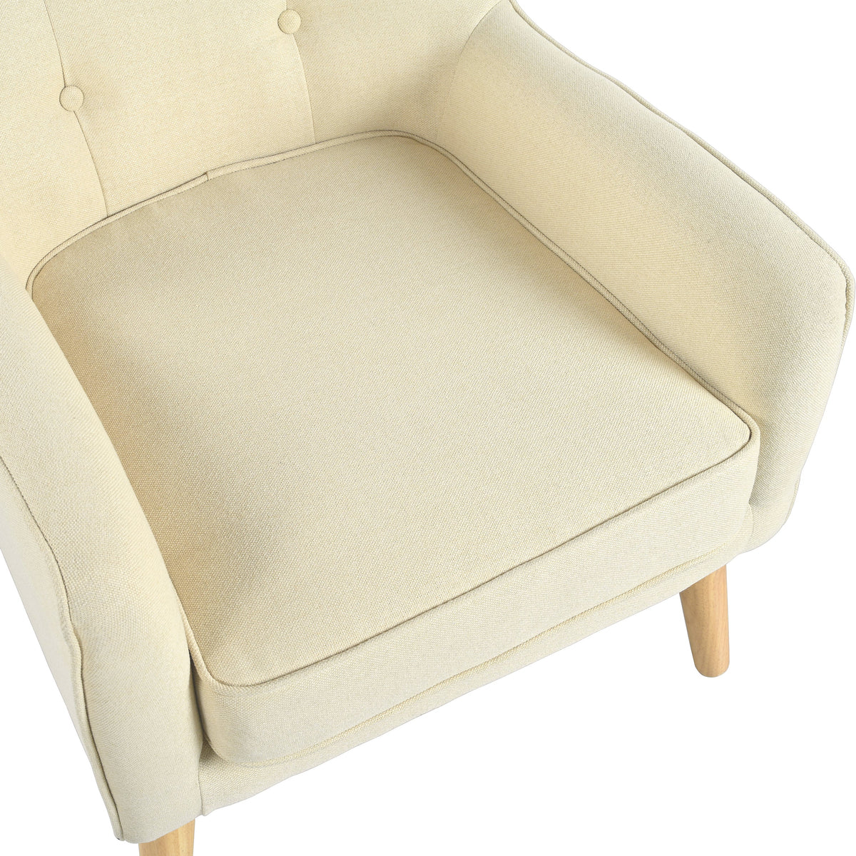 Mid-Century Modern Armchair with Tufted Fabric and Solid Wood Legs - Beige or Blue