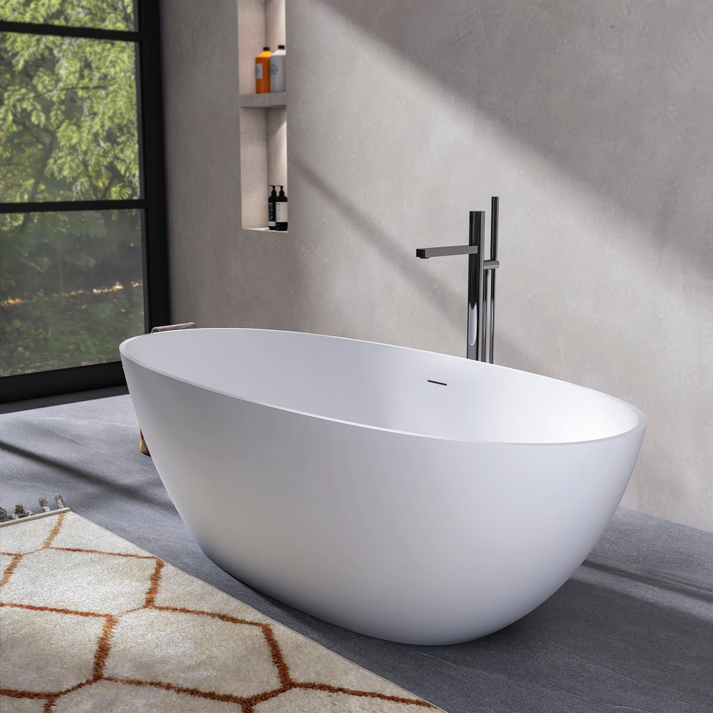 70.87 Inch Freestanding Solid Surface Soaking Bathtub with Matte Finish