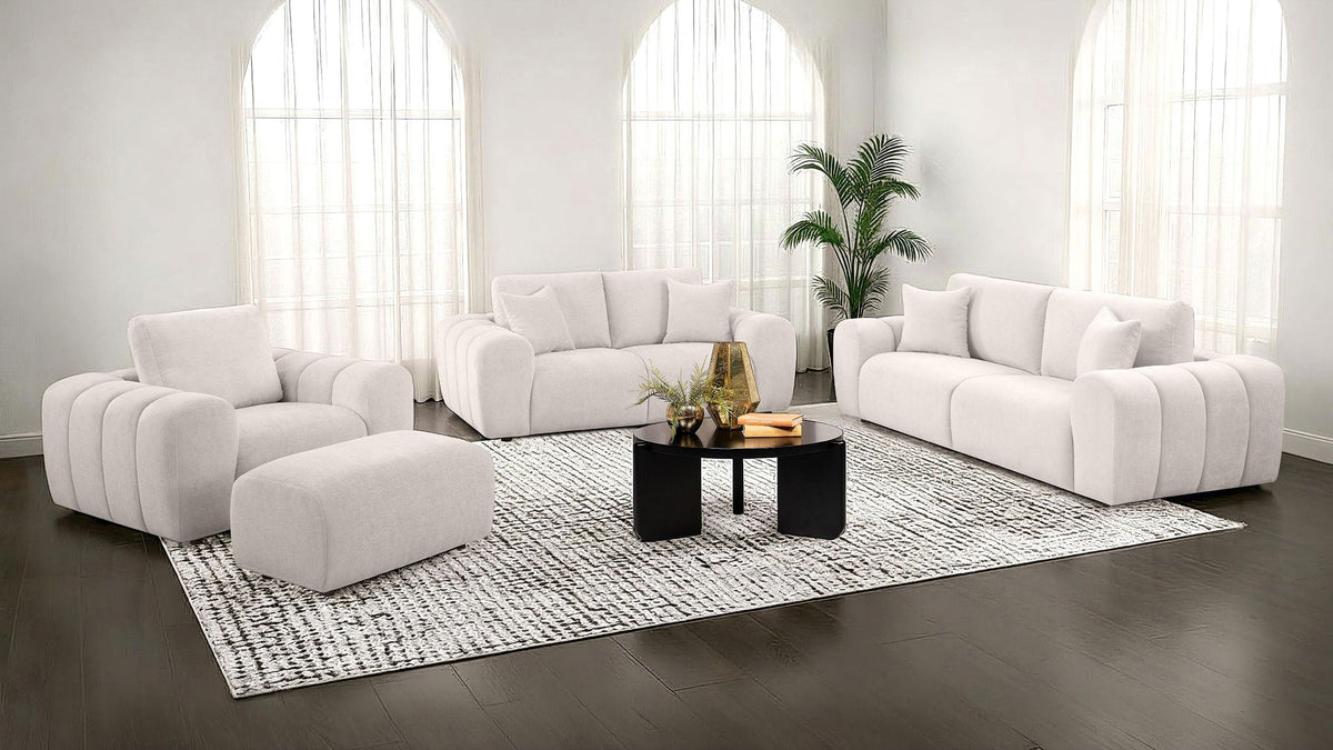 Burnett Chenille Upholstered Ottoman Ivory