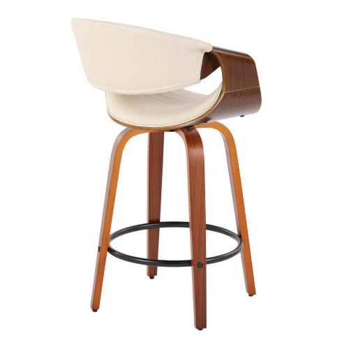 Mid Century Modern Counter Stools with Swivel and Tufted Upholstery - Beige or Pearl Silver