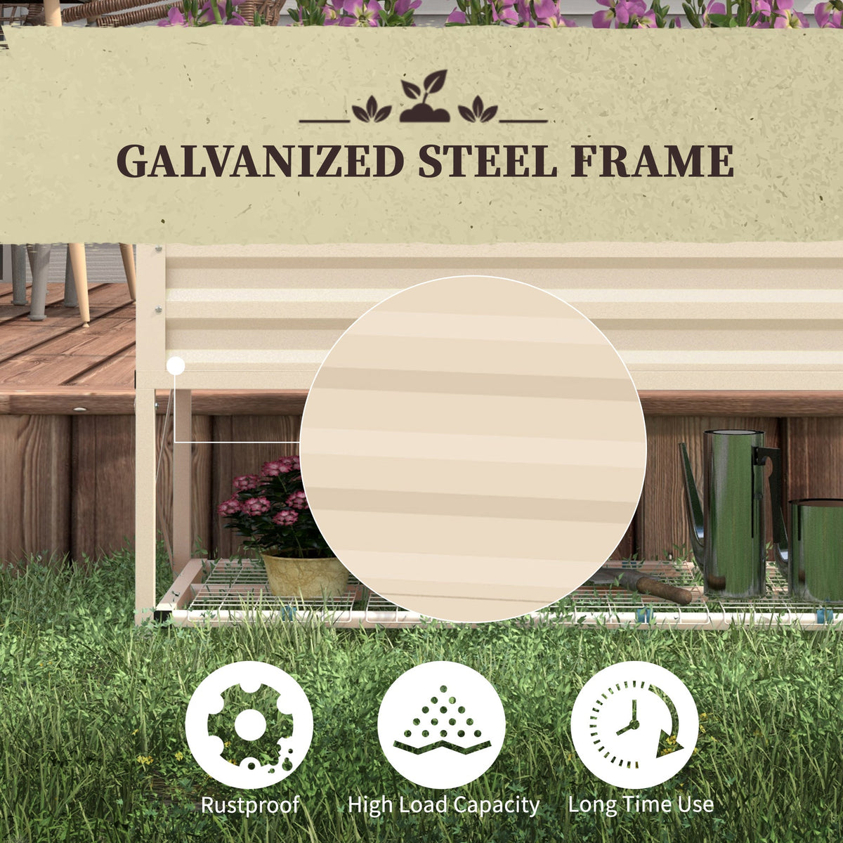 Galvanized Steel Raised Garden Bed with Bottom Shelf - Silver