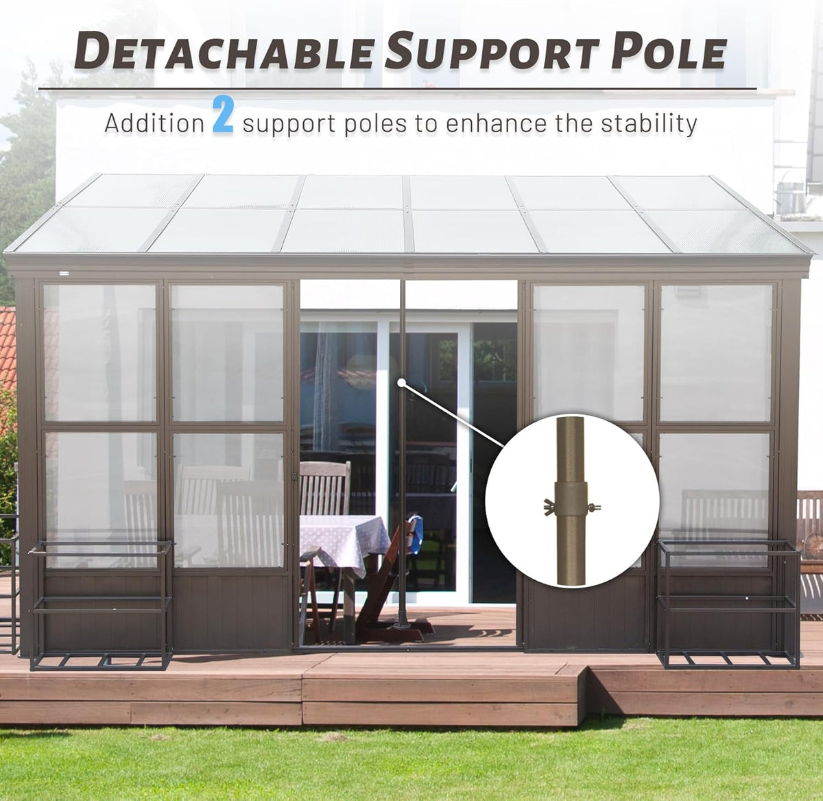 10x12FT Aluminum Sunroom with Detachable Windows - Dark Brown