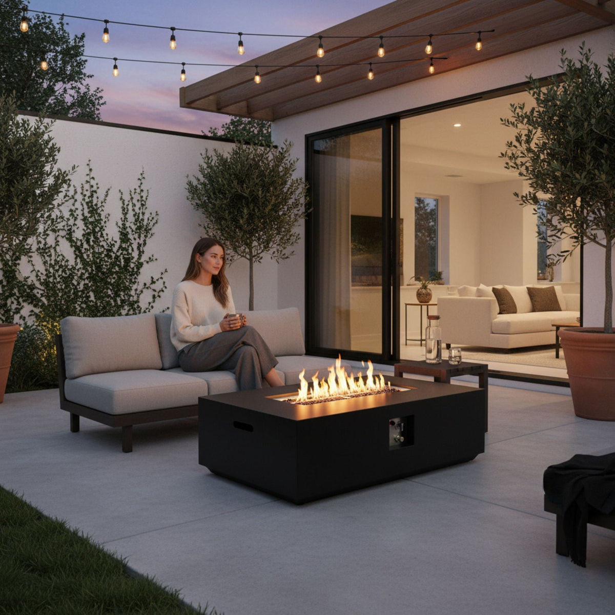 Charcoal Fire Pit Table with 50,000 BTU Output - Fiber Concrete