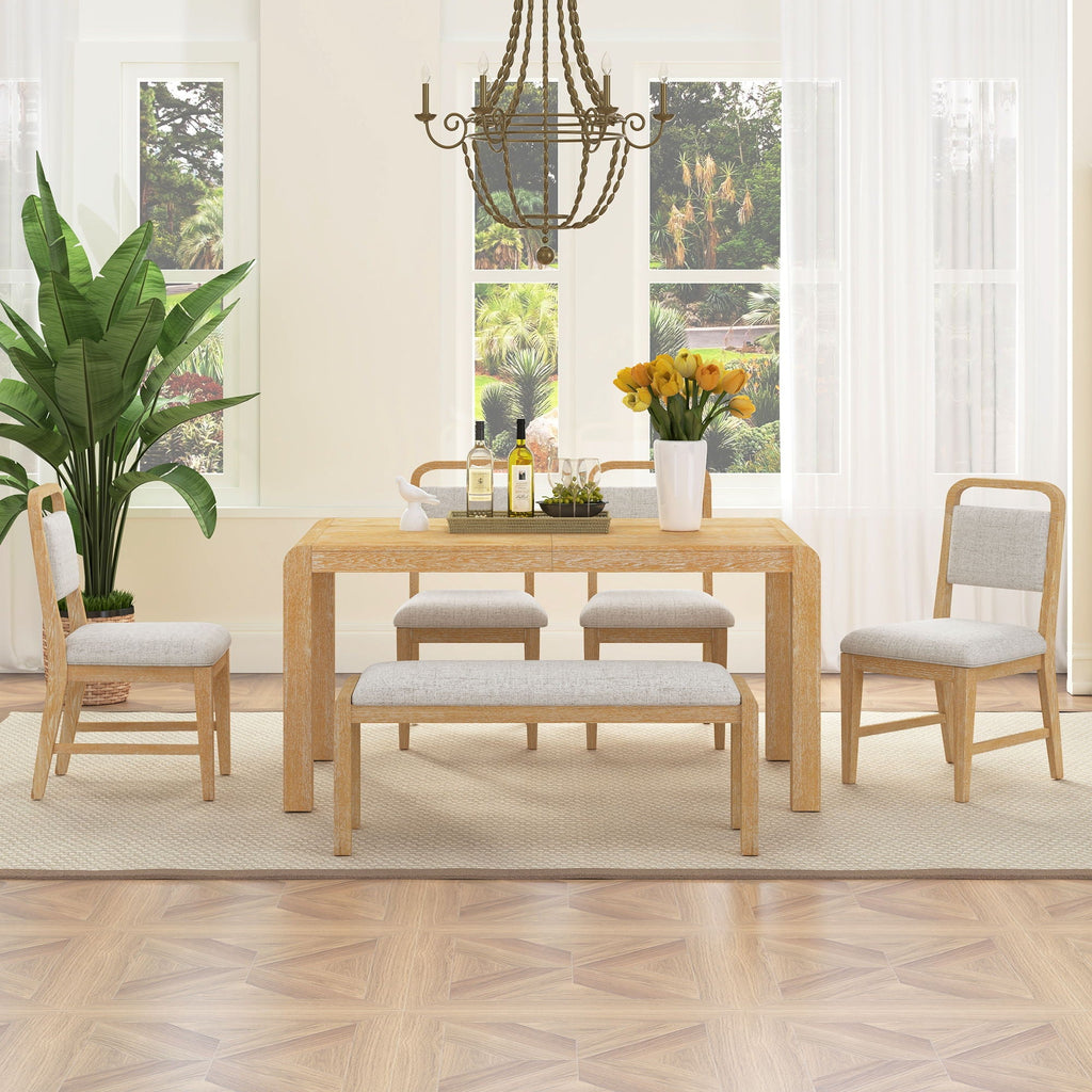 Extendable Dining Table Set with 4 Upholstered Chairs and 1 Bench