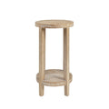 Reclaimed Wheat Round Accent Table with Rattan Cane Shelf