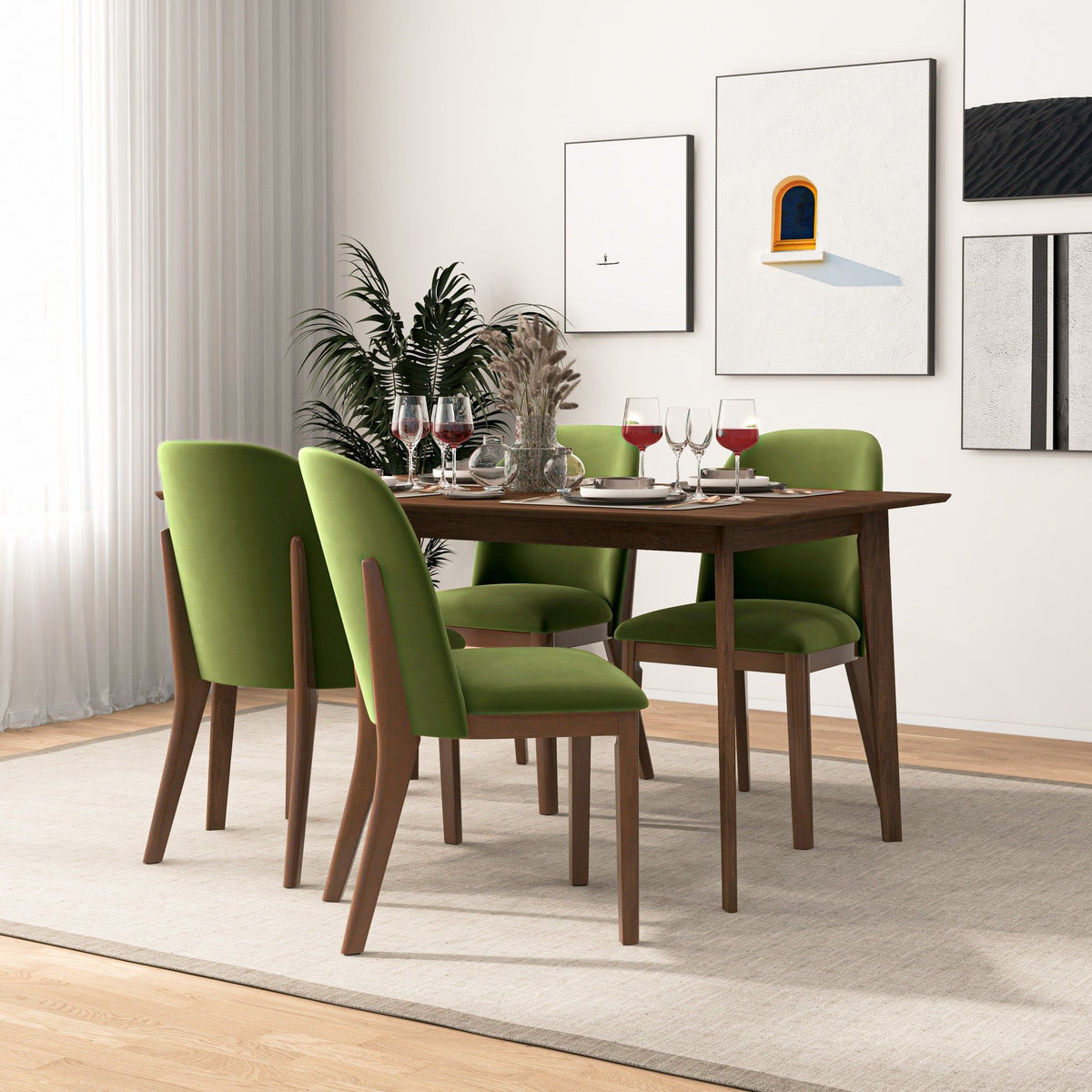 Comfort Dining Chair Set of 2 with Solid Wood Legs - Beige, Orange, Blue, Green