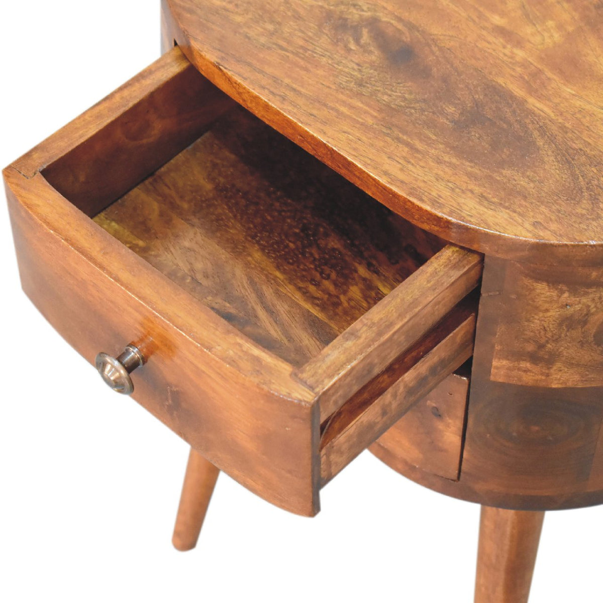 Solid Wood Mini Chestnut Nightstand with Rounded Design - 2 Drawers