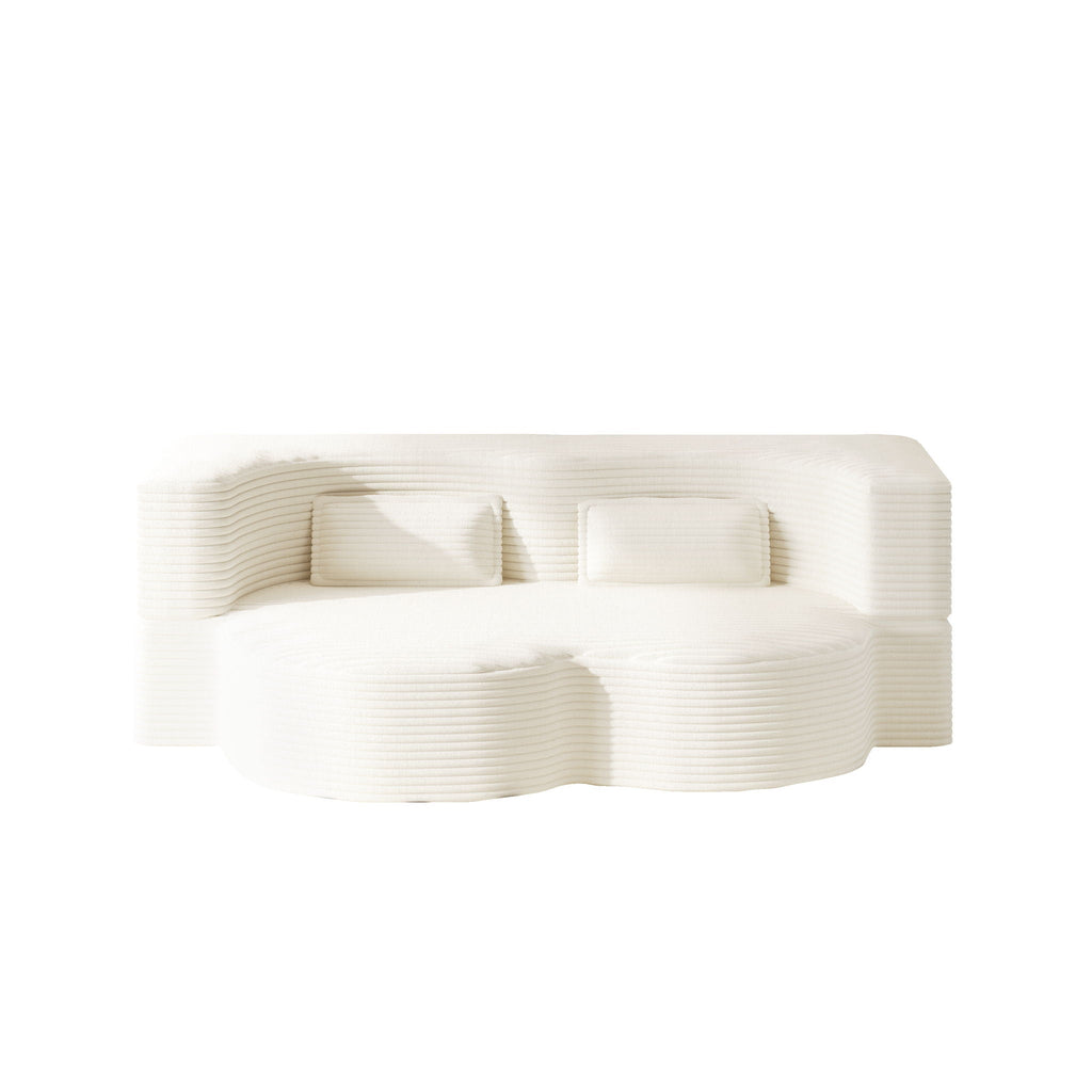 Convertible Floor Sofa with 2 Pillows - Twin Size Corduroy - White or Gray