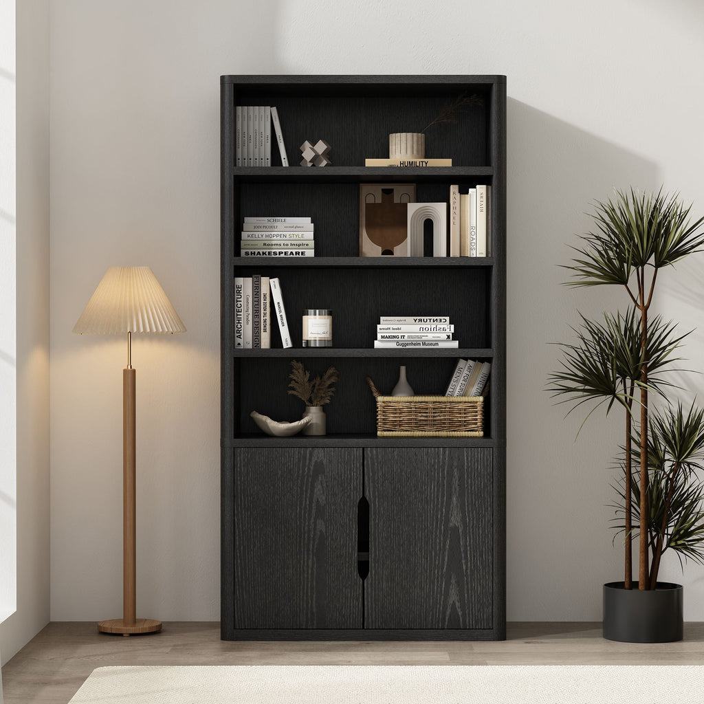 Modern Bookcase Cabinet with Adjustable Shelves - Black, Light Brown, Dark Brown