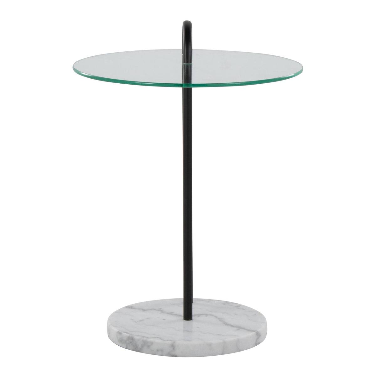 Claire Contemporary Side Table with Glass Top and Marble Base - Black / Clear