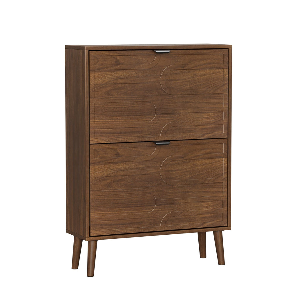 Dark Brown Shoe Cabinet with 2 Flip Drawers - Particle Board