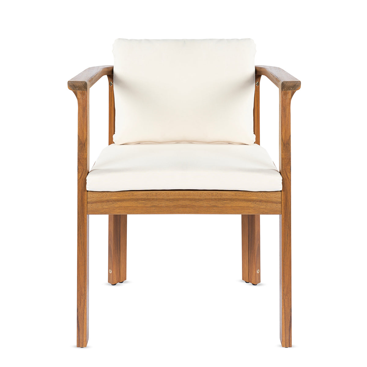 Outdoor Dining Chair Set of 2 with Curved Acacia Wood Arms - Teak Finish