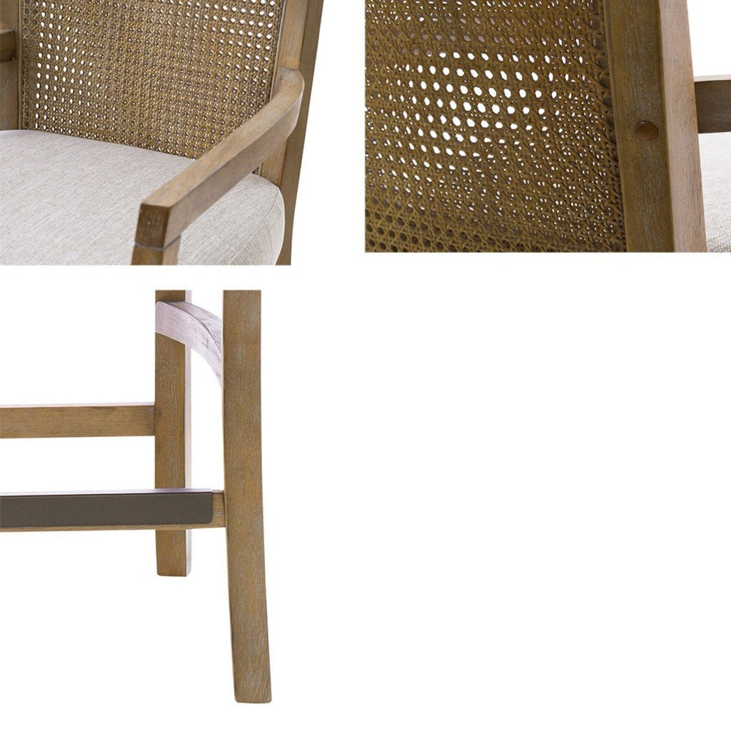 Cane Back Counter Stool with Upholstered Seat - Cream and Reclaimed Natural
