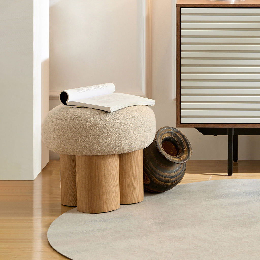 Versatile Mushroom Stool Ottoman with Cushion - Dark Brown, White, Beige