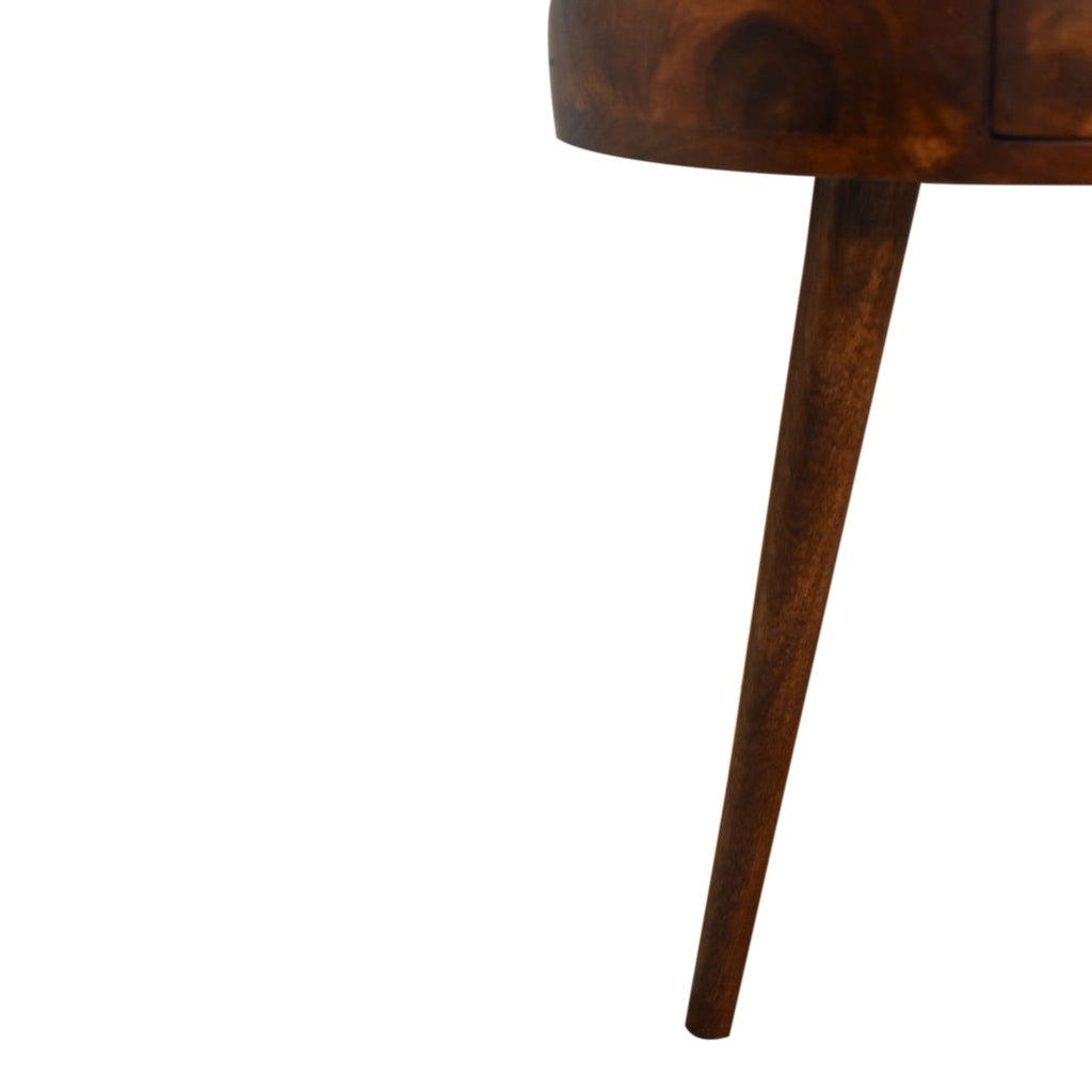 Solid Wood Semi Circle Nightstand with Nordic Legs - Chestnut