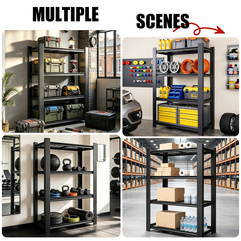 60"H 4-Tier Heavy Duty Metal Mesh Storage Rack with Adjustable Shelves